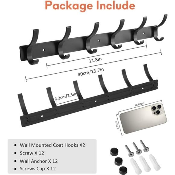 2 Pack Coat Rack Wall Mount, Coat Hooks Wall Mount, Wall Hooks for Hanging - Picture 4 of 7